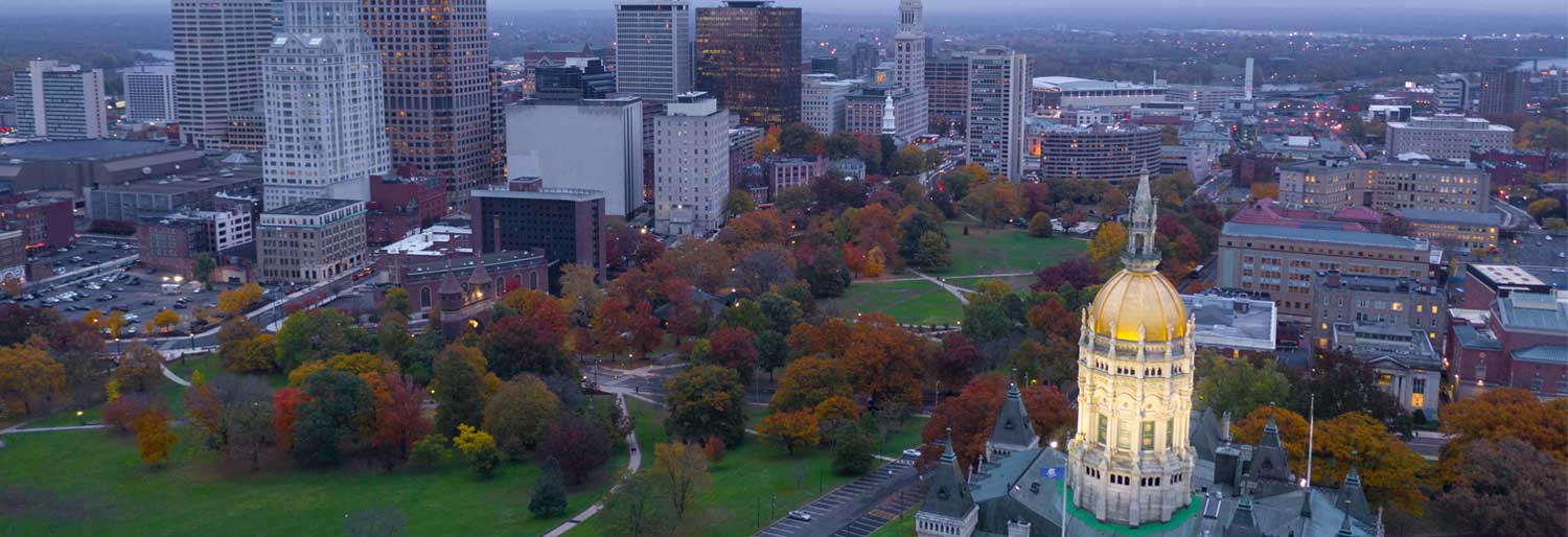 Hartford, Connecticut skyline featuring State Capitol