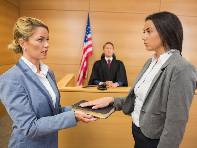 Wife taking oath in divorce court